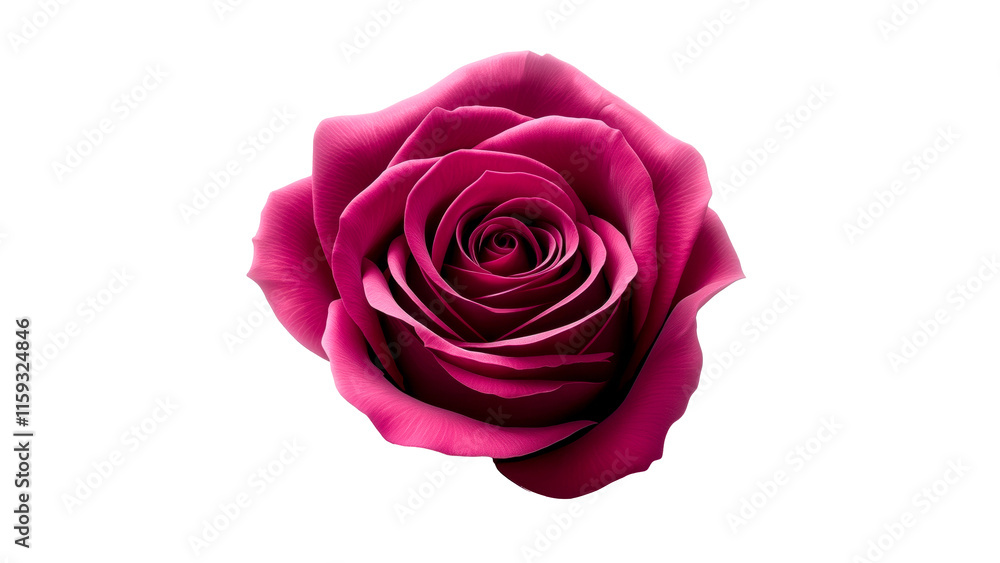 Beautiful dark pink rose with velvety petals illuminated against a white background Beautiful dark pink rose with velvety petals illuminated against a white background