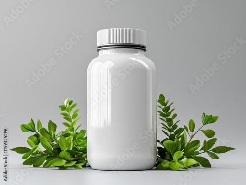 Sleek white nutraceutical bottle mockup designed to highlight health and vitality in a minimalist style photo