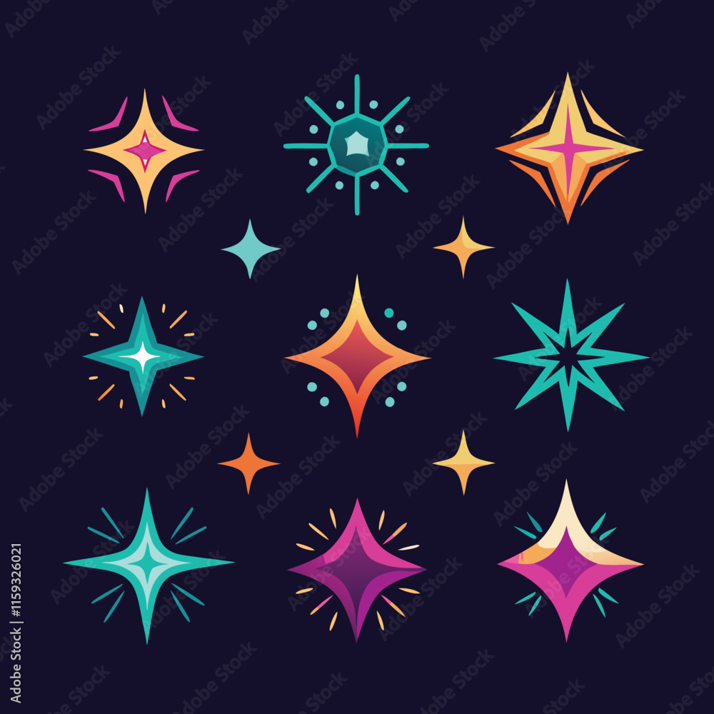 12 fully editable sparkle and star icons set vector 12 fully editable sparkle and star icons set vector