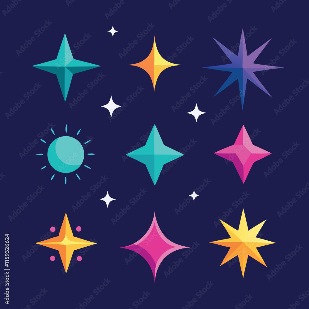 12 fully editable sparkle and star icons set vector 12 fully editable sparkle and star icons set vector