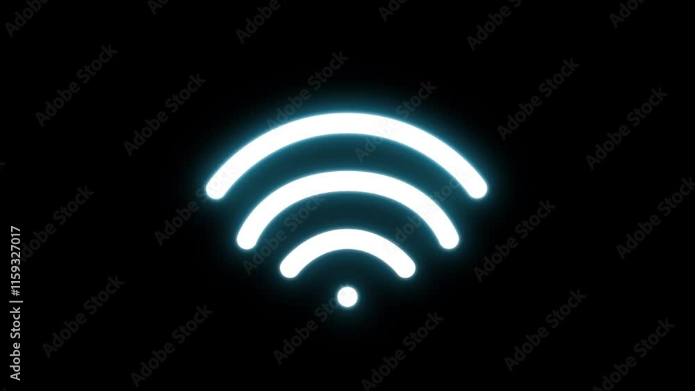 Neon Light Wi-fi Network Icon Animation on a Black Background Neon Light Wi-fi Network Icon Animation on a Black Background