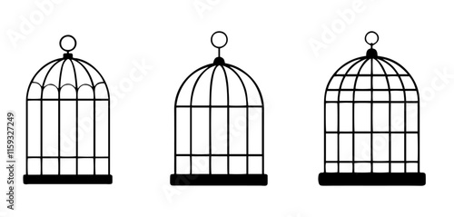 Set of closed empty bird cage silhouette icon vector illustration design on white background.