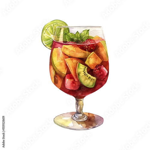 sangria with fruit vector illustration in watercolor style