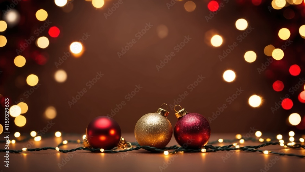Festive Christmas ornaments in red and gold on a blurred bokeh background, ideal for holiday designs, decorations, and seasonal celebrations Festive Christmas ornaments in red and gold on a blurred bokeh background, ideal for holiday designs, decorations, and seasonal celebrations