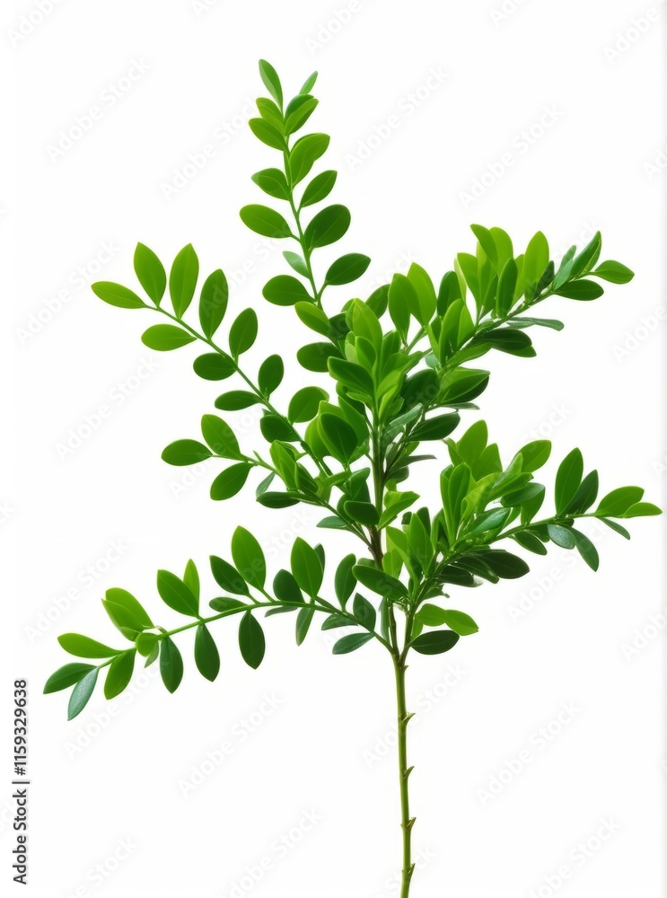 Green buxus branch with vibrant leaves showcasing natural beauty and fresh foliage in a studio setting Green buxus branch with vibrant leaves showcasing natural beauty and fresh foliage in a studio setting
