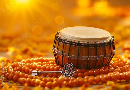 Indian dhol on a orange background photo