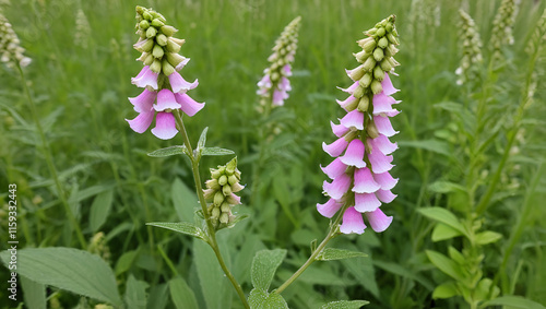 Ripe foxglove seed capsules ready to disperse photo