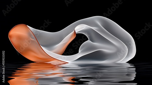 Abstract sculpture reflecting in water.