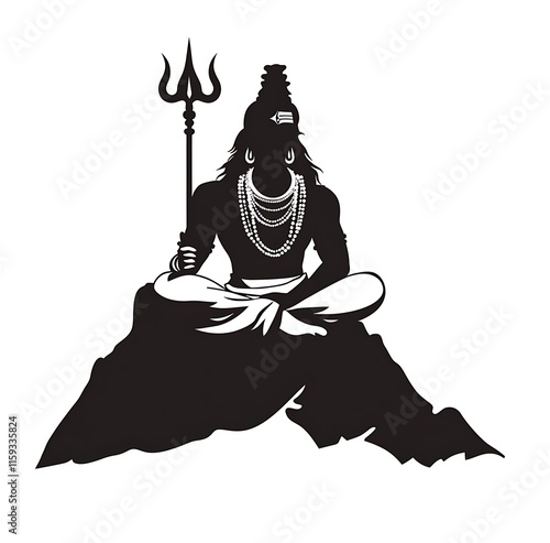 black shiva sitting with trident clip art preview