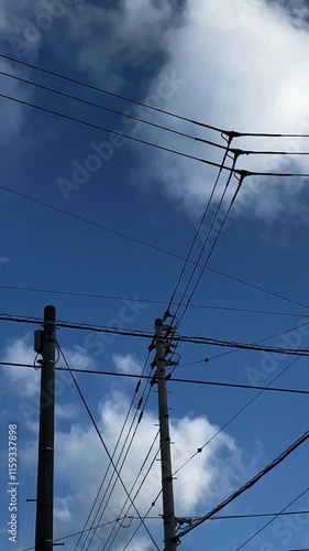 Wallpaper Mural 電信柱と電線　青空に雲が流れる 縦動画 Torontodigital.ca