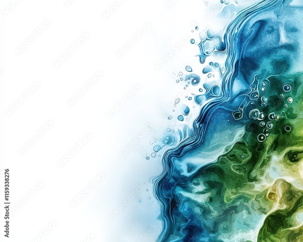 Abstract watercolor resembling a river delta in blue and green. Abstract watercolor resembling a river delta in blue and green.