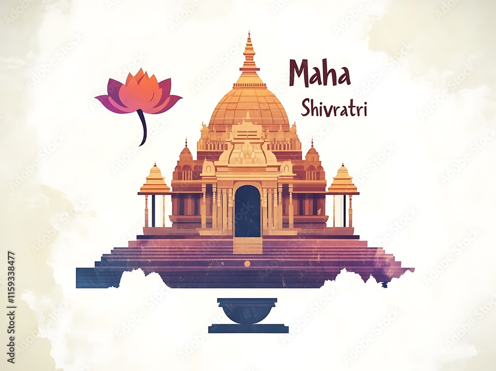 Obraz premium illustration of maha shivratri with shivling and temple