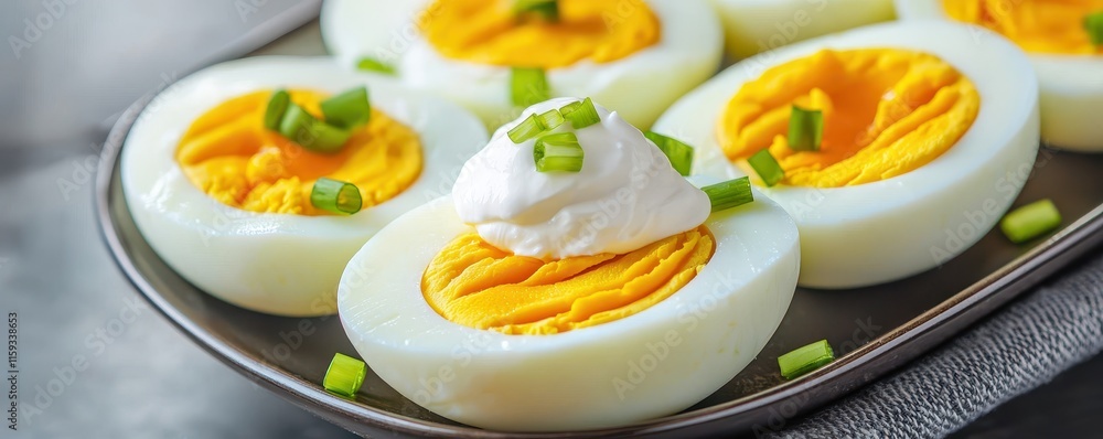 Simple garnish ideas for boiled eggs with sour cream kitchen food photography Simple garnish ideas for boiled eggs with sour cream kitchen food photography