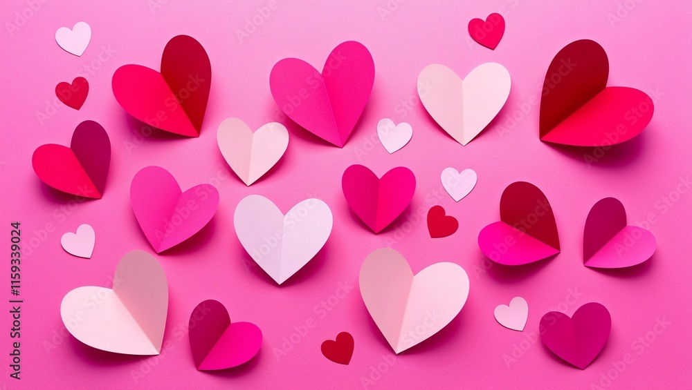 Paper Valentine's Day Hearts on a Soft Pink Background, Creating a Romantic and Playful Atmosphere for Love and Affection Celebrations Paper Valentine's Day Hearts on a Soft Pink Background, Creating a Romantic and Playful Atmosphere for Love and Affection Celebrations