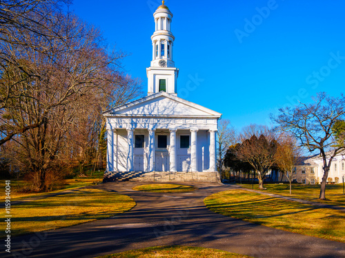 The First Congregational Church at the Historic District in Downtown Madison, Connecticut, USA photo