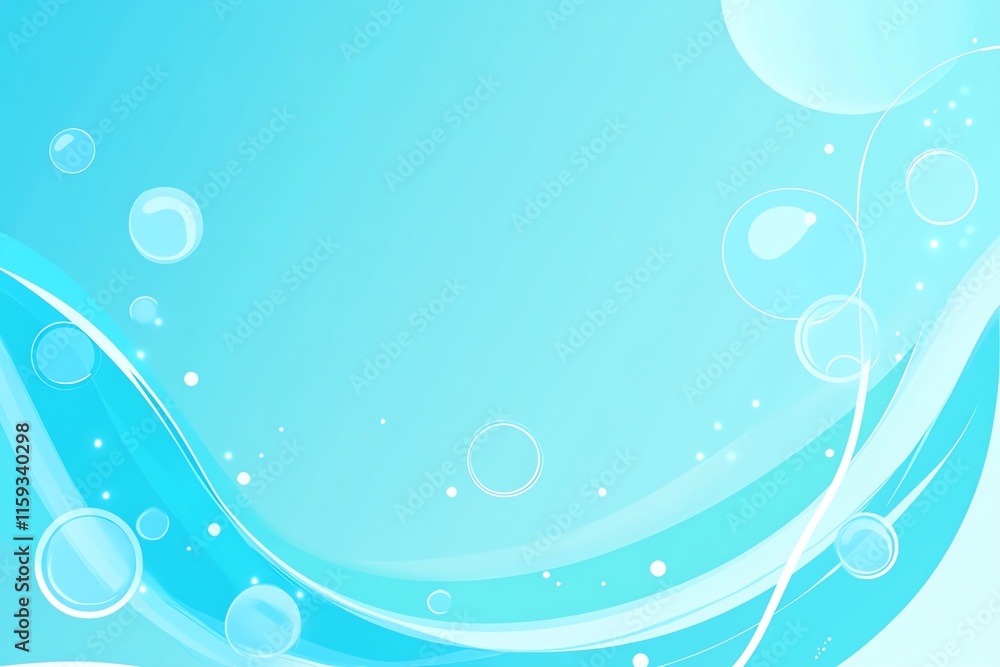 Abstract Blue Wave Background, Flowing Design, Bubbles and Lines Abstract Blue Wave Background, Flowing Design, Bubbles and Lines