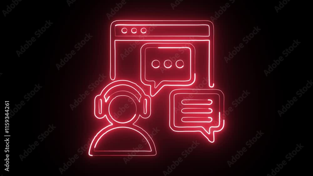 glowing neon live chat icon isolated on black background. HD video motion graphic animation glowing neon live chat icon isolated on black background. HD video motion graphic animation