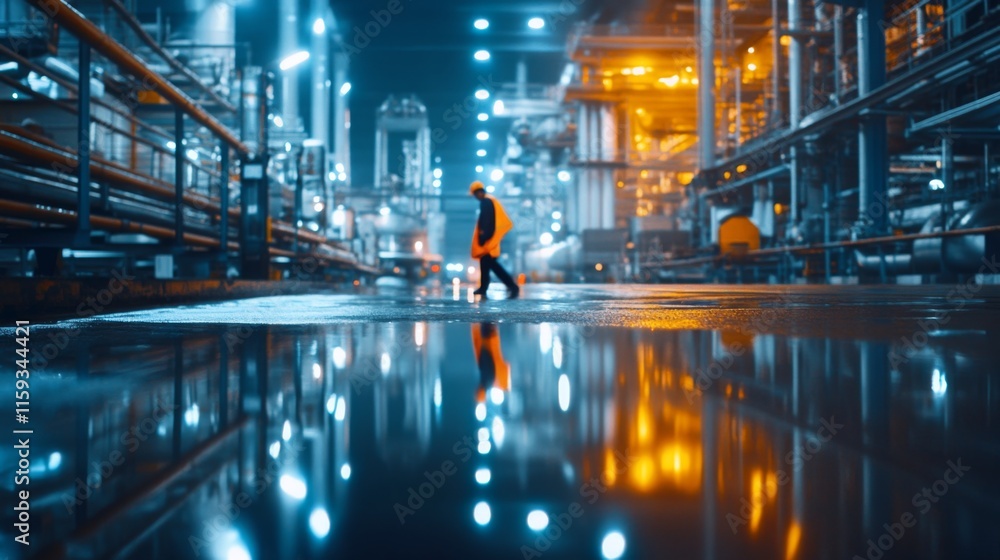 Fototapeta premium Ambient Night Scene with Safety Measures and Lighting