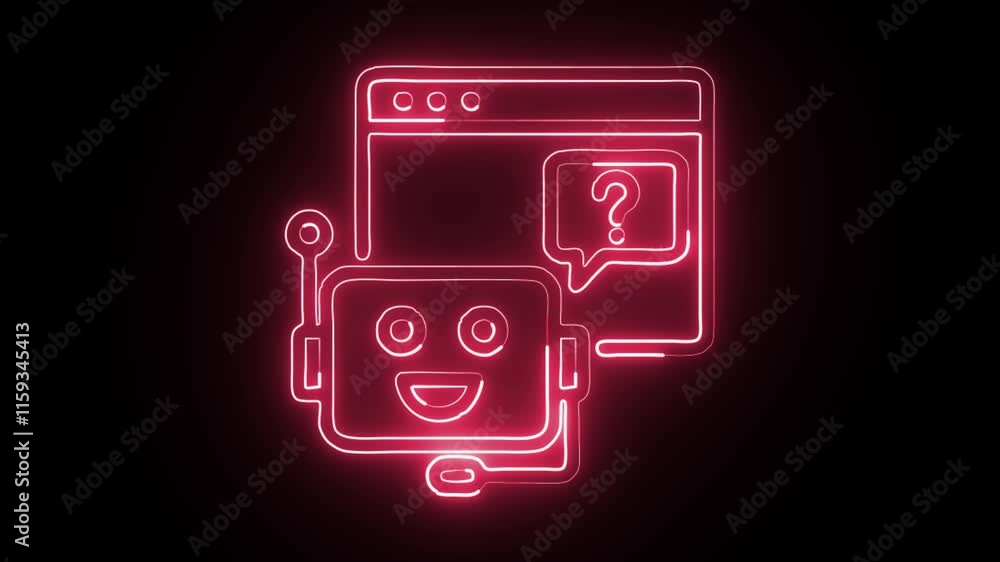 glowing neon virtual assistant icon isolated on black background. HD video motion graphic animation glowing neon virtual assistant icon isolated on black background. HD video motion graphic animation