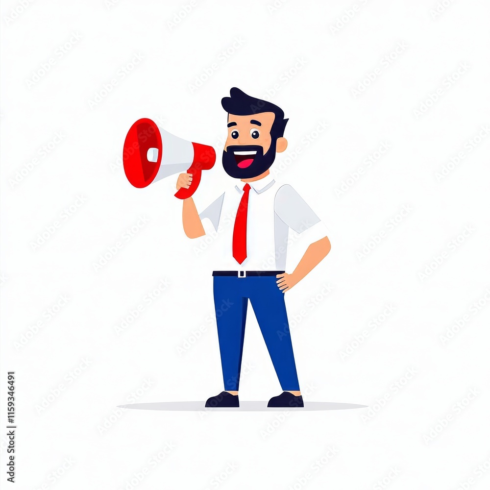 A cartoon figure with a megaphone representing a business announcement. A cartoon figure with a megaphone representing a business announcement.