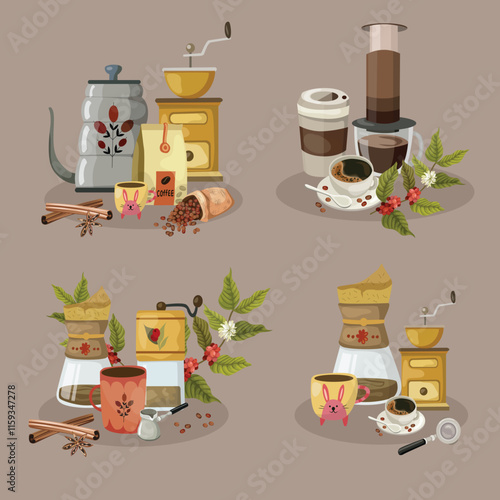 Coffee design elements colorful elegant classical sketch