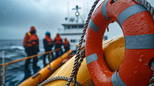 Rescue operation in rough seas marine vessel action shot stormy weather close-up view