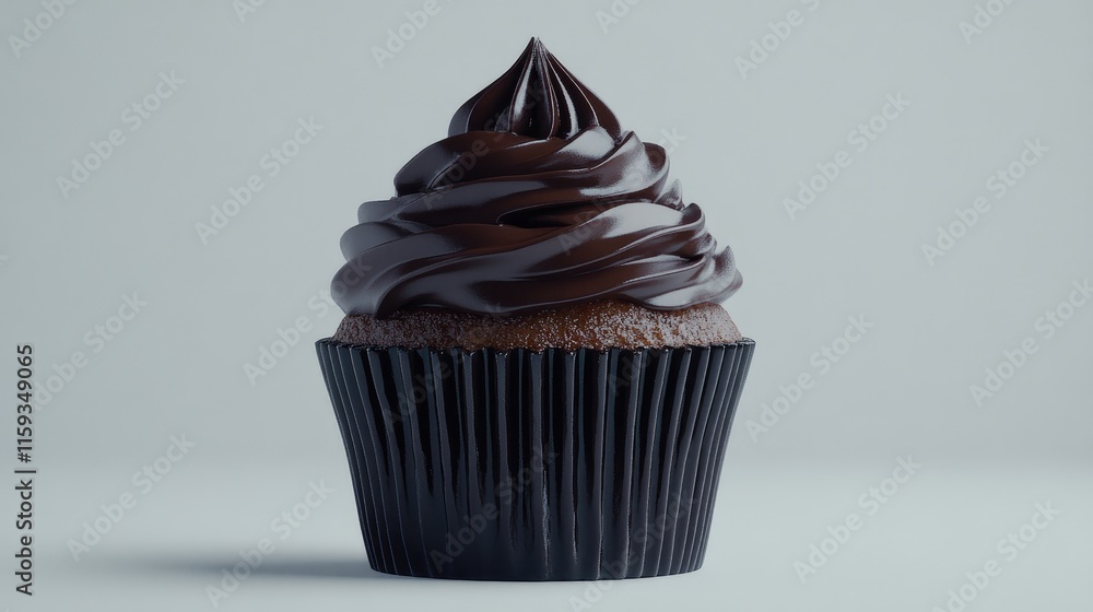 Decadent Chocolate Cupcake with Rich Frosting Against Minimalist Background Decadent Chocolate Cupcake with Rich Frosting Against Minimalist Background