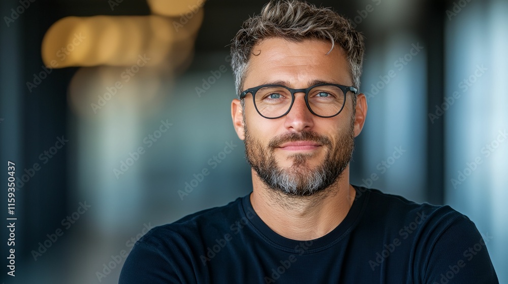 Obraz premium Man with glasses and a beard is smiling