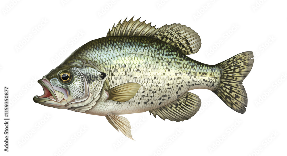 Fototapeta premium Crappie, Fish, Swimming Water Animal, Swim Nature Wildlife Image, Isolated Transparent PNG
