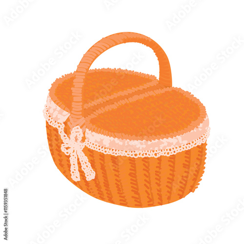 Vector Colorful Cartoon Illustration of a Picnic Basket Isolated on White Background