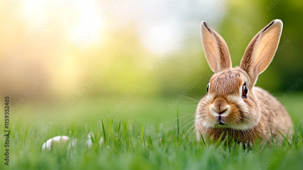Fototapeta premium Rabbit is standing in a grassy field