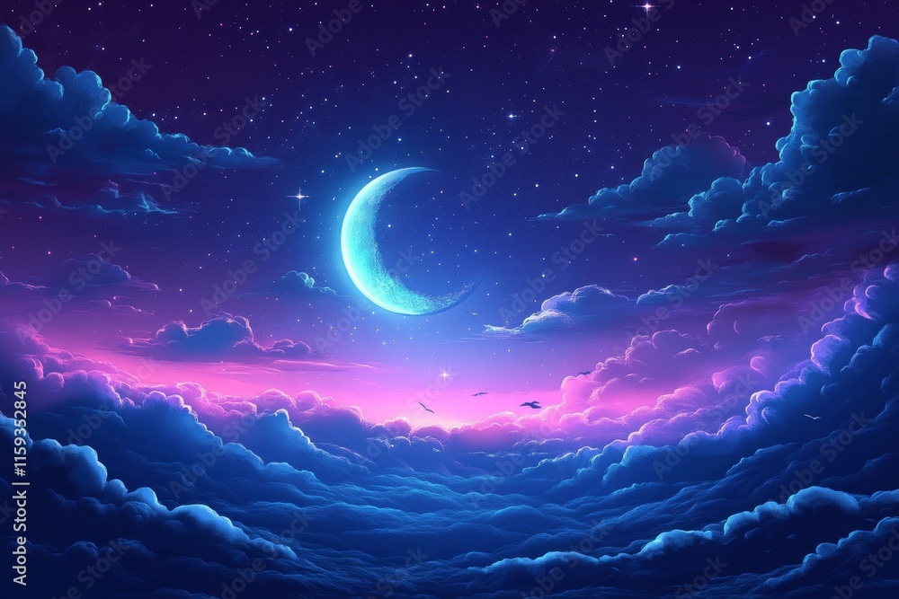 Dreamlike moonlit skies shimmer with radiant glowing abstract gradients., Generative AI Dreamlike moonlit skies shimmer with radiant glowing abstract gradients., Generative AI