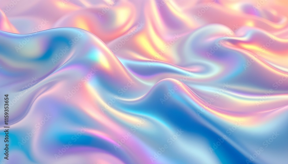 Obraz premium Stunning abstract fluid neon curved wave with iridescent holographic effect. Abstract metallic holographic background, vivid color stunning holographic colored background. Abstract colorful liquid