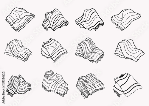 Blanket line art vector sat silhouette illustration isolated on white background.