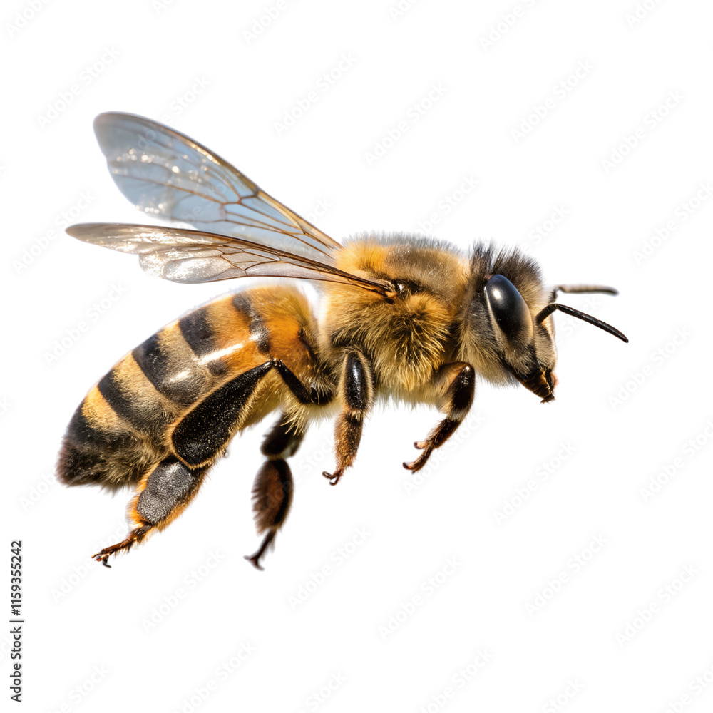 Close-Up of a Honeybee in Flight Isolate On Transparent Background Cutout, PNG file, Cutout file Close-Up of a Honeybee in Flight Isolate On Transparent Background Cutout, PNG file, Cutout file