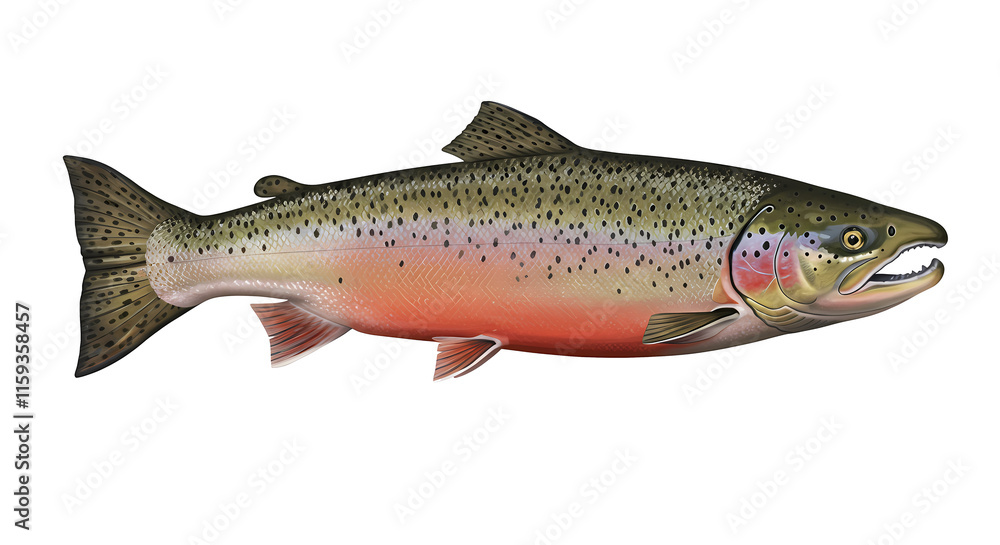 Obraz premium Salmon Fish, Swimming Water Animal, Swim Nature Wildlife Image, Isolated Transparent PNG