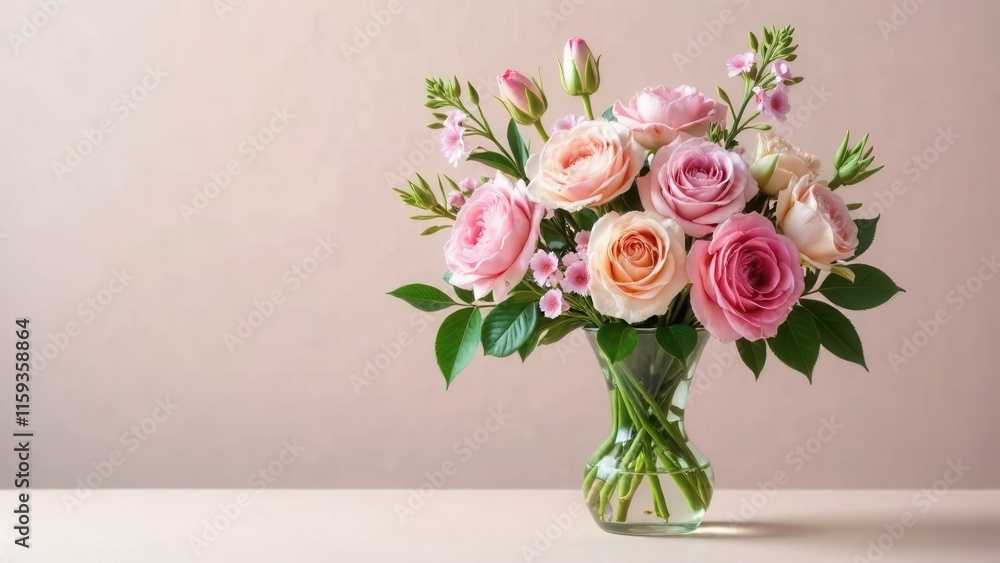 Obraz premium A vase filled with vibrant pink and white roses on a table