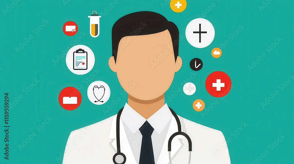 Healthcare professional with medical icons representing patient data Healthcare professional with medical icons representing patient data