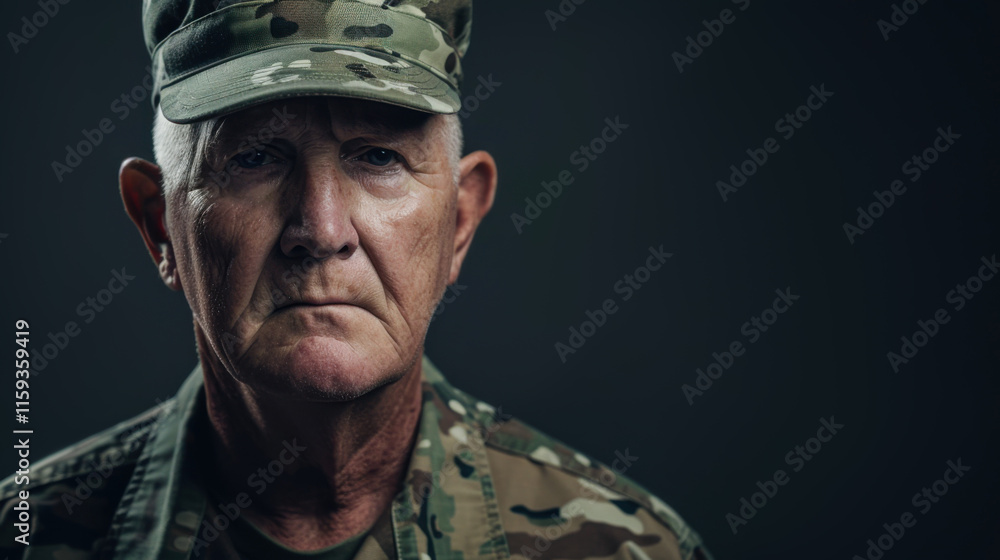 Fototapeta premium Portrait of a senior military man in camouflage uniform