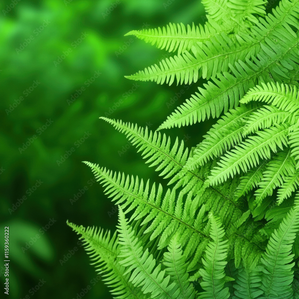 Lush green ferns create vibrant, natural backdrop, showcasing intricate leaf patterns and textures Lush green ferns create vibrant, natural backdrop, showcasing intricate leaf patterns and textures