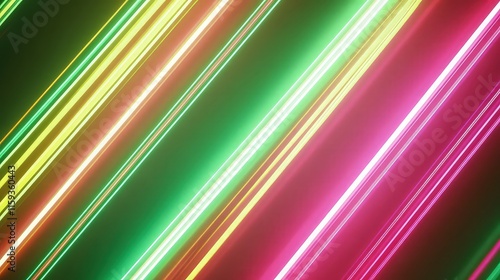 A bold, neon-inspired background with streaks of green, pink, and yellow light flowing diagonally across the frame. The glowing lines overlap and create a dynamic sense of movement and vibrancy. photo