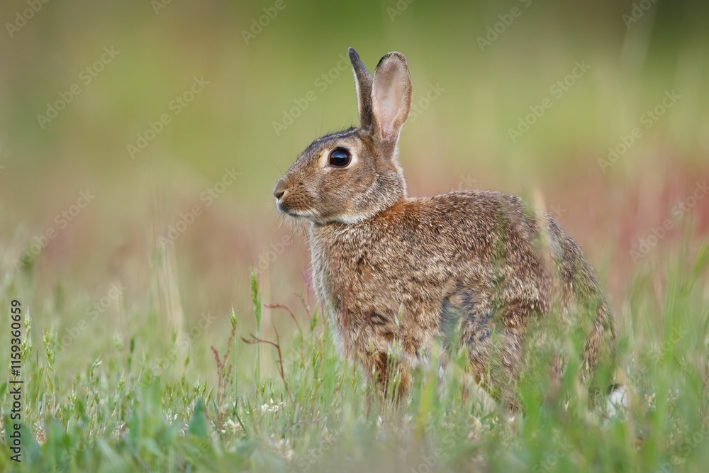 Fototapeta premium Wild rabbit in a grassy field.