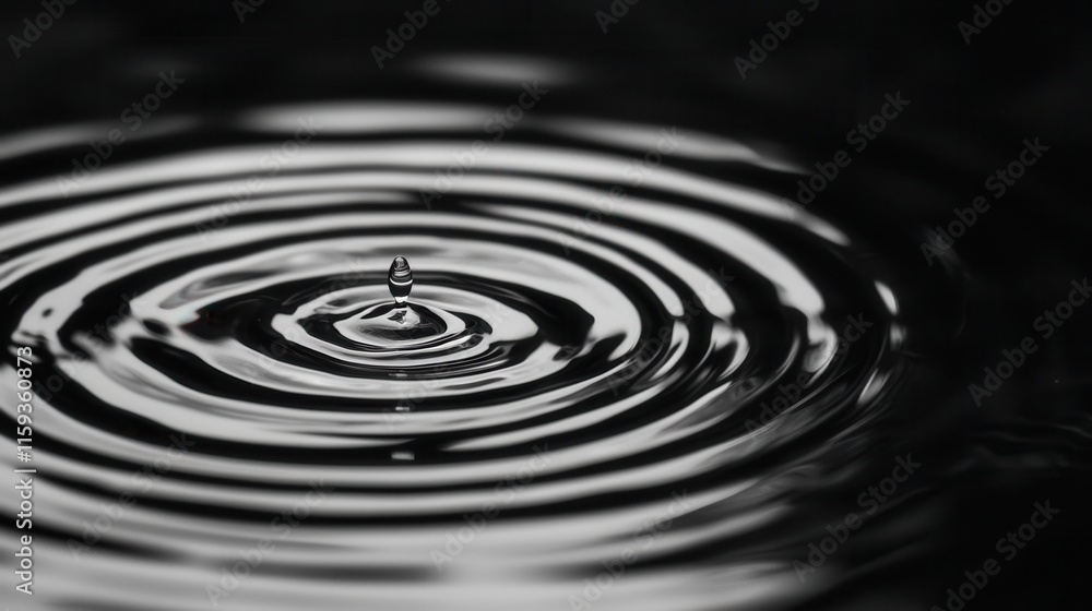 Droplet Creating Ripples on Calm Water Surface in Black and White Photography Droplet Creating Ripples on Calm Water Surface in Black and White Photography