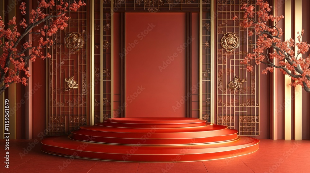 Red And Gold Chinese Style Display Platform Red And Gold Chinese Style Display Platform