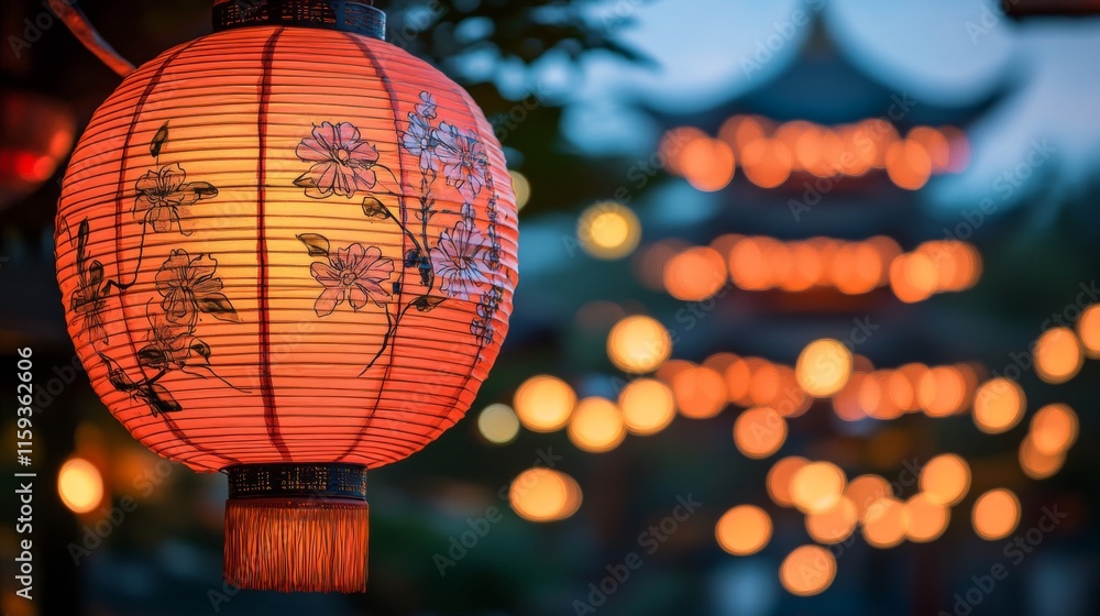 Obraz premium Illuminated Asian Lantern With Floral Design