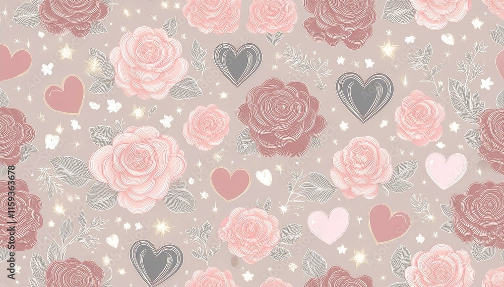 seamless Valentine’s Day pattern with hearts, roses, and soft pastel colors. Add subtle elements like sparkling stars, lace, and delicate floral designs seamless Valentine’s Day pattern with hearts, roses, and soft pastel colors. Add subtle elements like sparkling stars, lace, and delicate floral designs