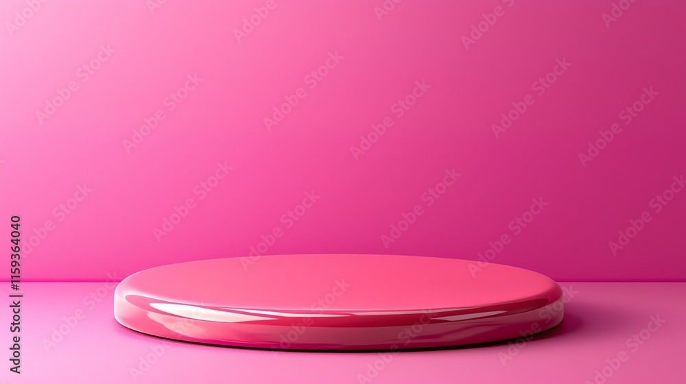 A sleek and glossy pink circular platform against a vibrant pink background, perfect for product displays or creative visuals. A sleek and glossy pink circular platform against a vibrant pink background, perfect for product displays or creative visuals.