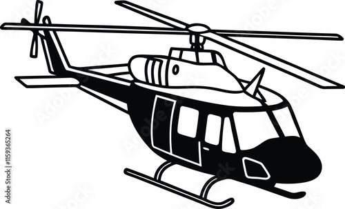 Utility Helicopter silhouette vector illustration, Utility Helicopter line art vector design