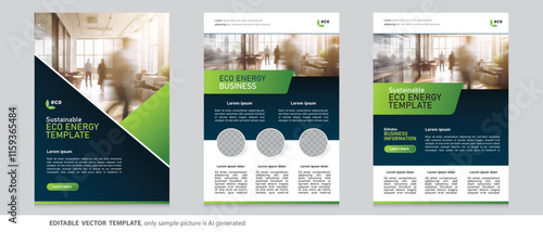 eco green sustainability, sustainable environment friendly background template information layout flyer brochure poster booklet vector design with cover and space for text