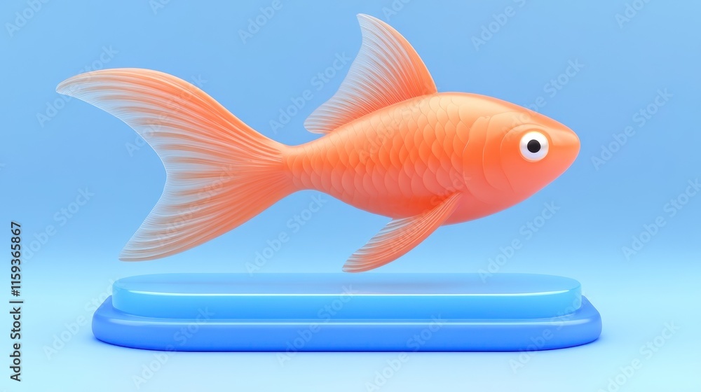 3D Render: Orange Goldfish on Blue Platform 3D Render: Orange Goldfish on Blue Platform